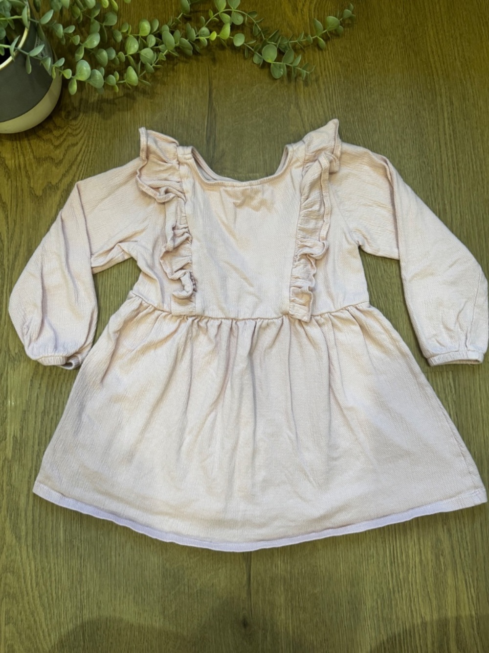 H&M Girls Blush Pink Ruffle Long Sleeve Dress Size 3-4T